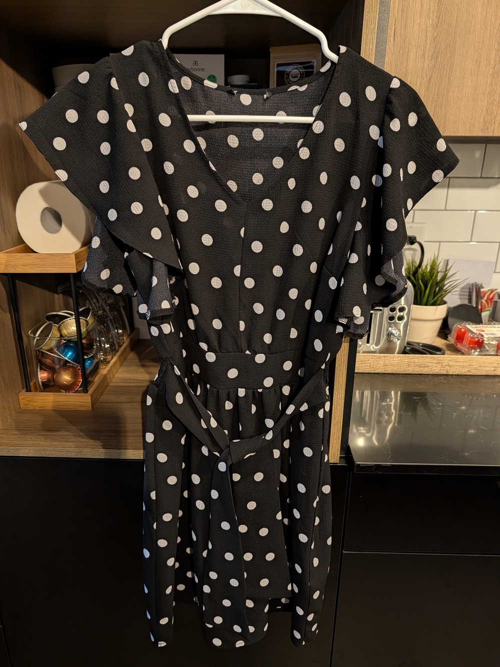 Black Polka Dot Flutter Sleeve Dress - Classic Women's Dress